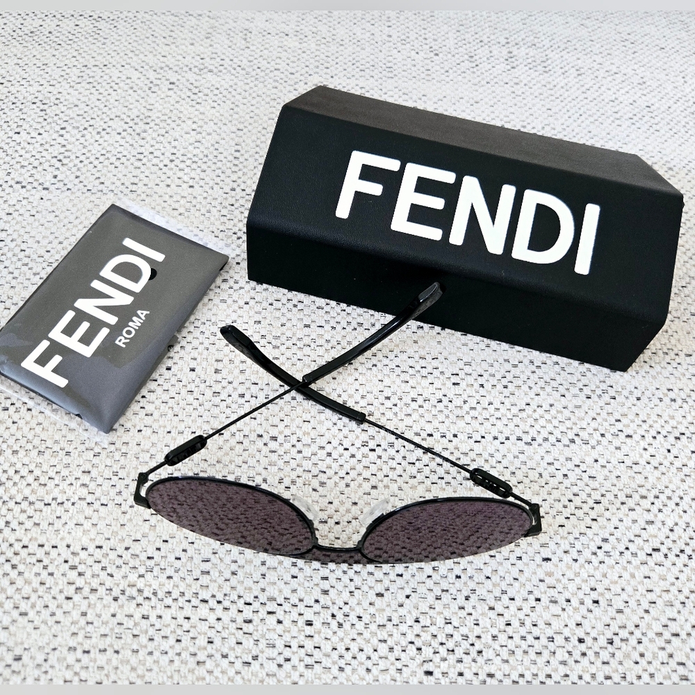 NWT FENDI Black Metal Sunglasses with Dark Oval Lenses - Picture 12 of 14
